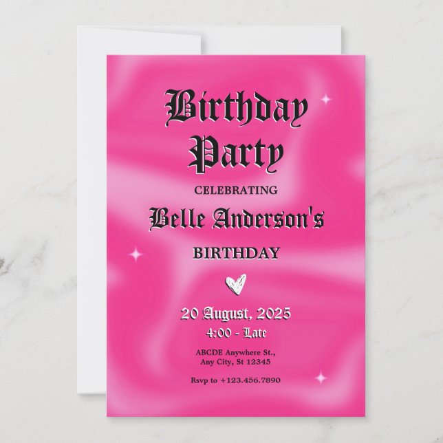 Pink Brushstrokes y2k retro Birthday Party Invitation (Front)