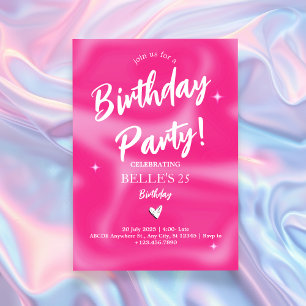 Pink Brushstrokes y2k retro Birthday Party Invitation