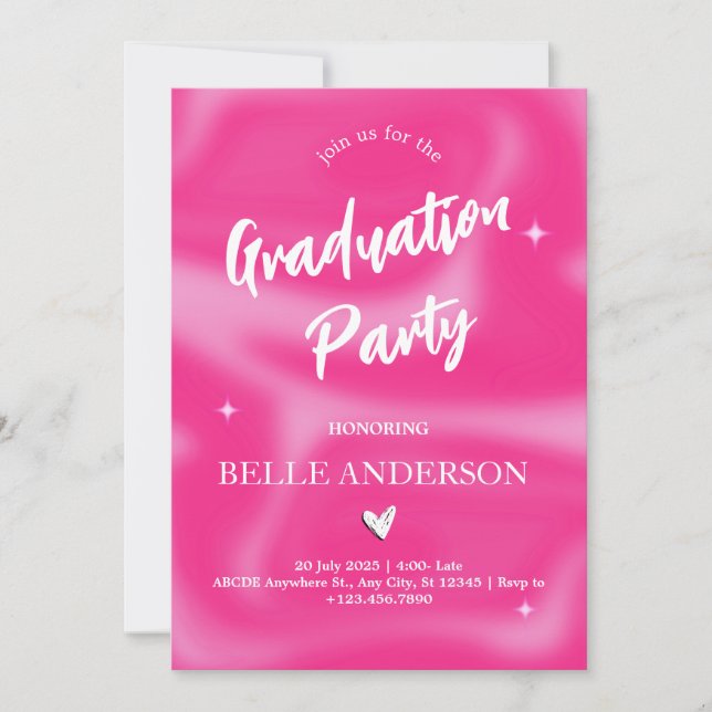 Pink Brushstrokes y2k retro graduation  Invitation (Front)