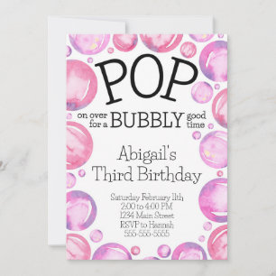 Pink Bubble Birthday Party Invitation