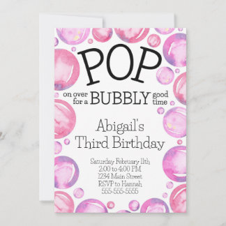 Pink Bubble Birthday Party Invitation
