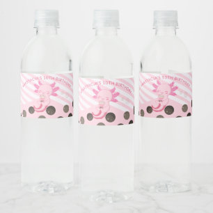 Pink Bubble Boba Tea Axolotl Birthday Party Water Bottle Label