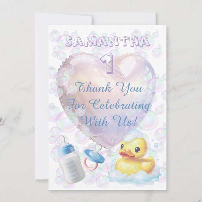 Pink Bubble Duck Thank You Card (Front)