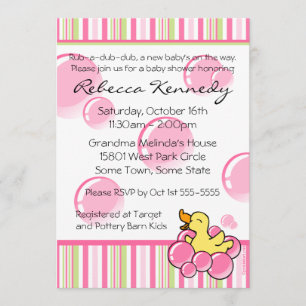 Pink Bubble Ducky Baby Shower Invitations