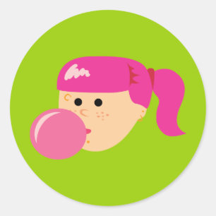 Pink Bubble Gum Girl Classic Round Sticker