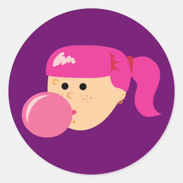 Pink Bubble Gum Girl Classic Round Sticker (Front)