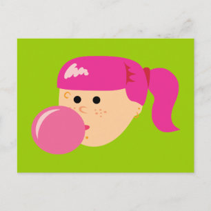 Pink Bubble Gum Girl Postcard