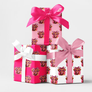 Pink Bubble Gum Highland Cow Multi Wrapping Paper Sheet