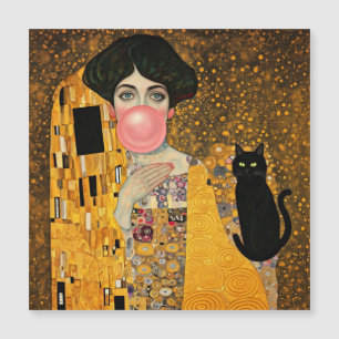 Pink Bubble Gum Lady with Black Cat Gustav Klimt