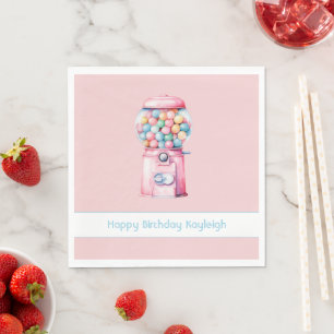 Pink Bubble Gum Whimsical Birthday Napkin
