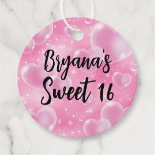Pink Bubble Hearts Cute 90's Birthday Sweet 16   Favour Tags
