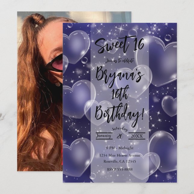 Pink Bubble Hearts Cute Girly 90's Birthday Party Invitation (Front/Back)