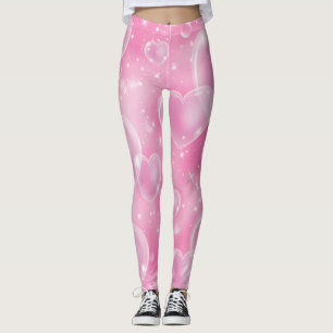 Pink Bubble Hearts Cute Girly 90's Leggings