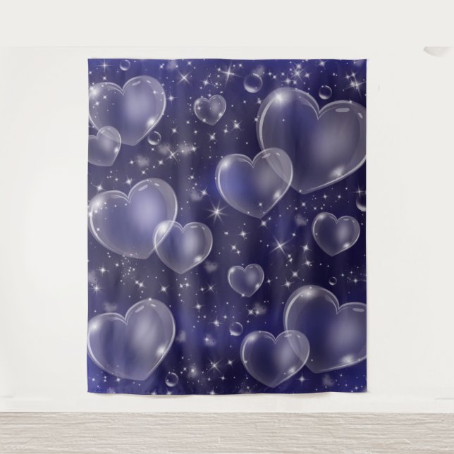 Pink Bubble Hearts Cute Girly 90's Photo Backdrop Tapestry (Front)