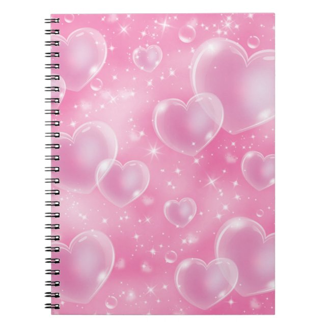 Pink Bubble Hearts Cute Girly 90's Style Design Notebook (Front)