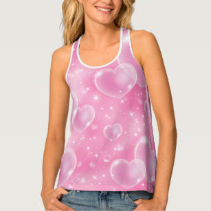Pink Bubble Hearts Cute Girly 90's Style Design Tank Top
