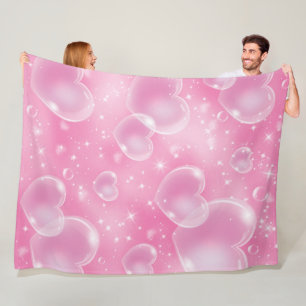 Pink Bubble Hearts Cute Girly 90's Style Fleece Blanket