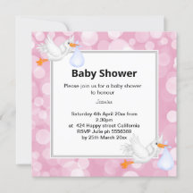 Pink Bubble Mermaid Stork baby shower Announcement