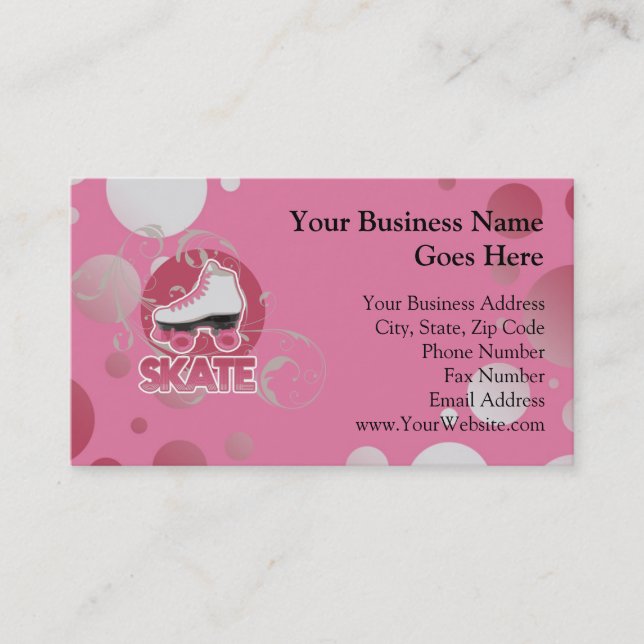 Pink Bubble Swirl Roller Skate, Skating Business Card (Front)
