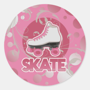 Pink Bubble Swirl Roller Skate, Skating Classic Round Sticker