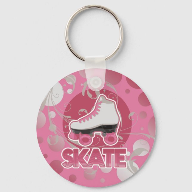 Pink Bubble Swirl Roller Skate, Skating Key Ring (Front)
