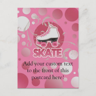 Pink Bubble Swirl Roller Skate, Skating Postcard
