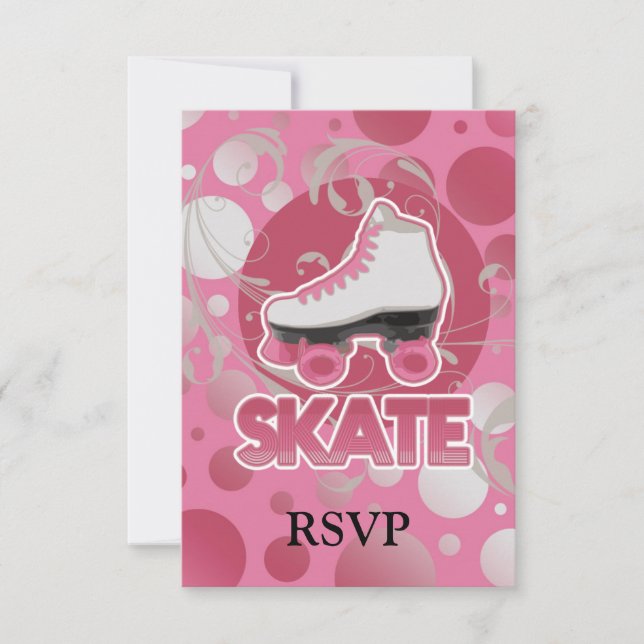 Pink Bubble Swirl Roller Skate, Skating RSVP Card (Front)