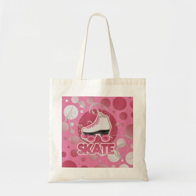 Pink Bubble Swirl Roller Skate, Skating Tote Bag (Front)