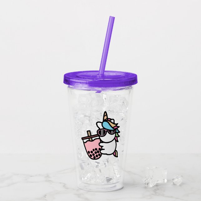 Pink Bubble Tea & Unicorn Acrylic Tumbler (Back Ice)