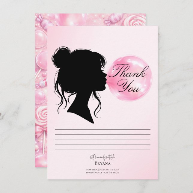 Pink Bubblegum Dream Candy Land Thank You Card (Front/Back)