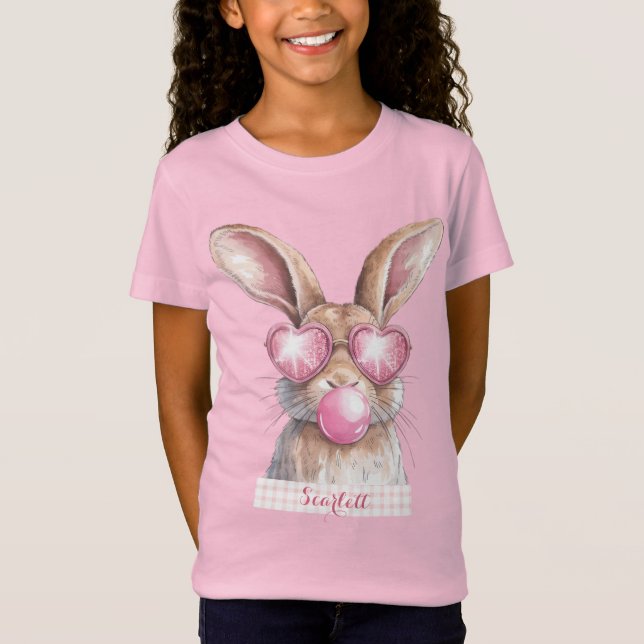 Pink Bubblegum Easter Bunny Personalised T-Shirt (Front)
