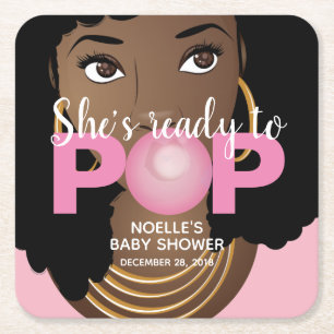 Pink Bubblegum She's Ready to Pop Square Paper Coaster