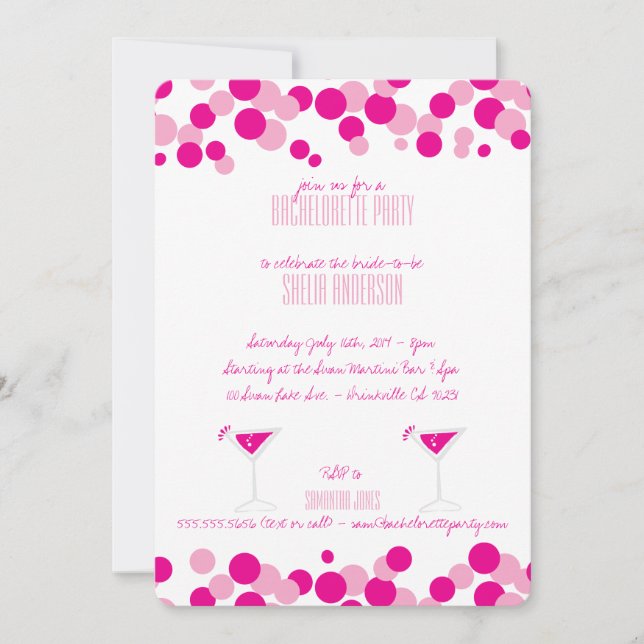 Pink Bubbles Bachelorette Party Invitations (Front)