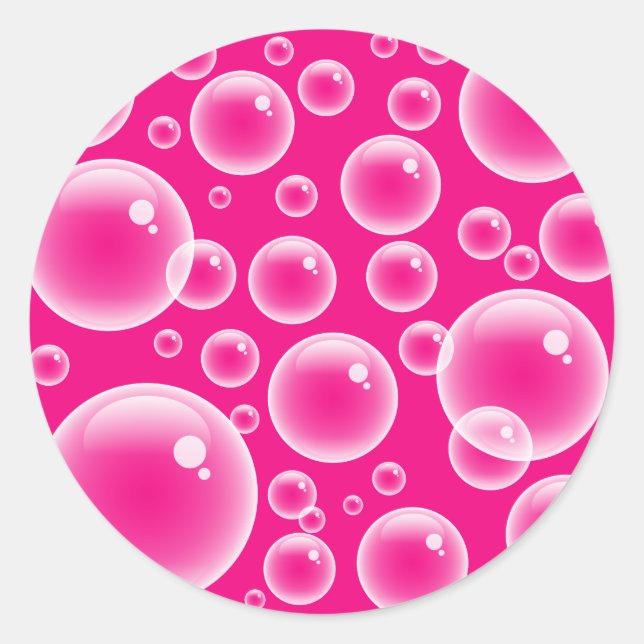 Pink Bubbles Classic Round Sticker (Front)