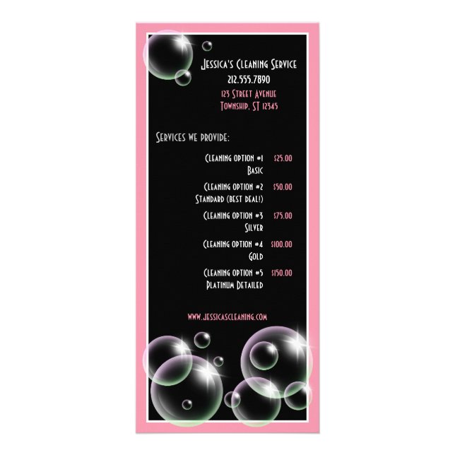 Pink Bubbles Cleaning Service Rack Cards (Front)