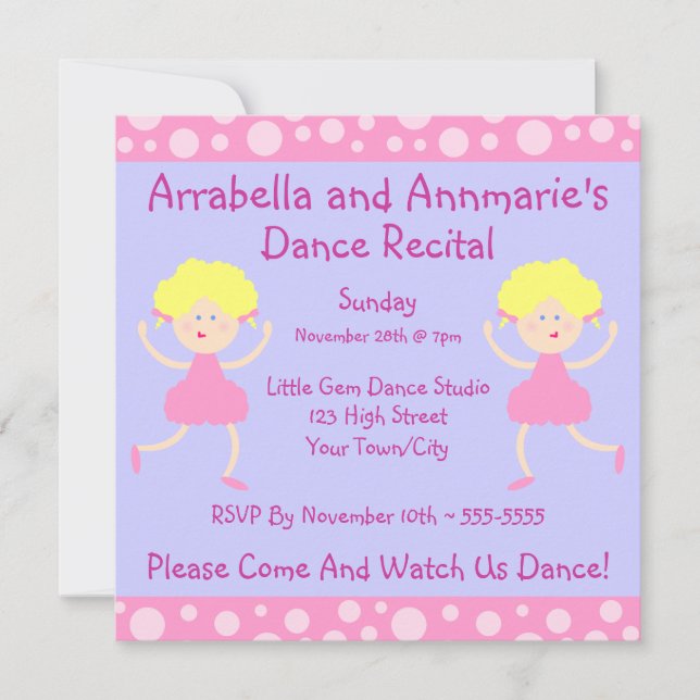 Pink Bubbles Dance Recital Invitation (Front)