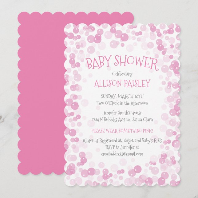 Pink Bubbles Girl Baby Shower Invitation (Front/Back)