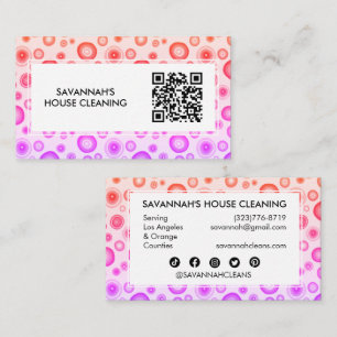 Pink Bubbles Minimal House Cleaning Janitorial QR  Business Card