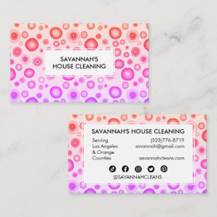 Pink Bubbles Minimalist House Cleaning Janitorial Business Card