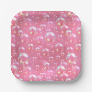 Pink Bubbles Pattern Paper Plate