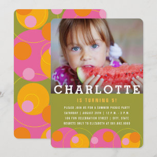 Pink Bubbles Polka Dots Photo Boy Birthday Party Invitation