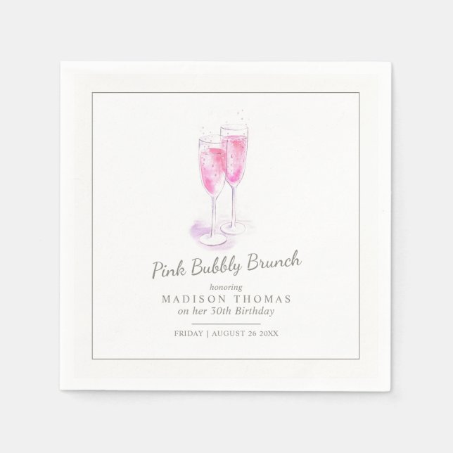 Pink bubbly brunch champagne bubbles event napkin (Front)