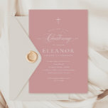 Pink Budget Elegant Cross Calligraphy Christening Invitation<br><div class="desc">Pink Budget Elegant Cross Calligraphy Christening Invitation features a delicate modern cross,  paired with modern type and beautiful calligraphy script.</div>