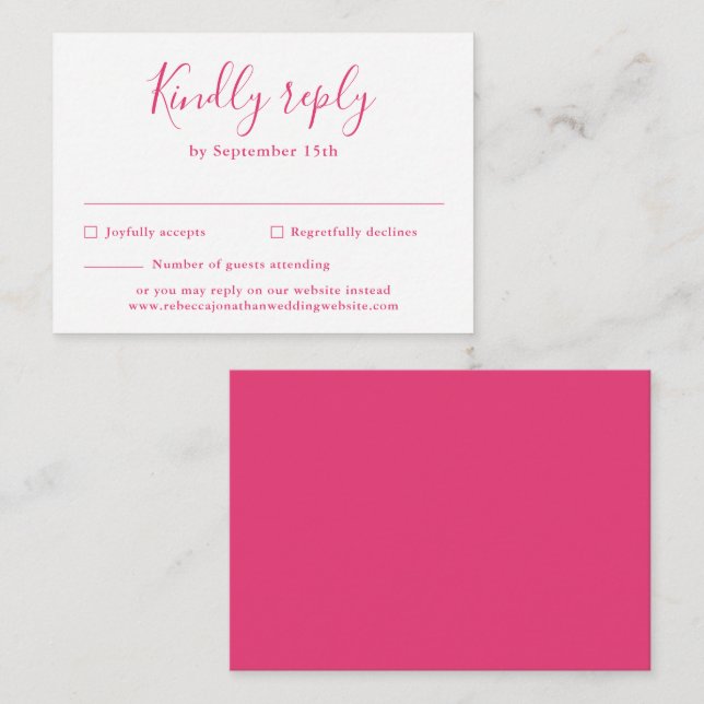 Pink Budget Minimal Wedding RSVP Card (Front/Back)