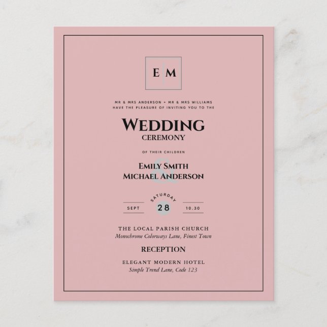 PINK BUDGET Modern Elegant Classic Wedding Flyer (Front)