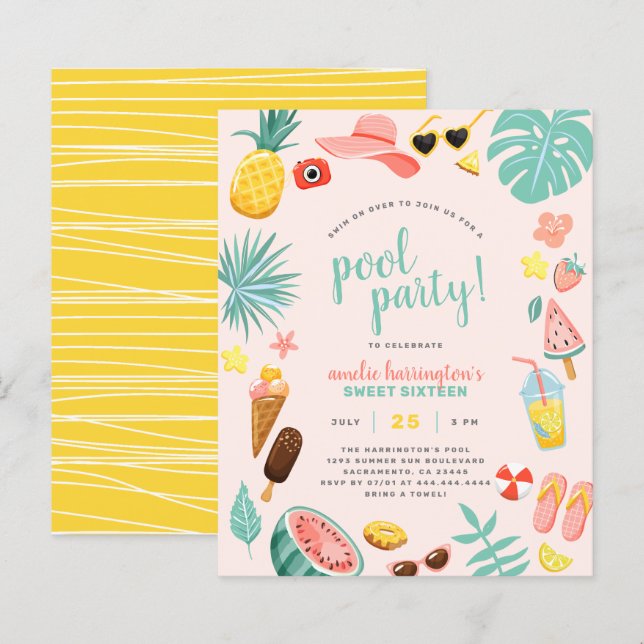 Pink | Budget Pineapple Tropical Pool Party (Front/Back)