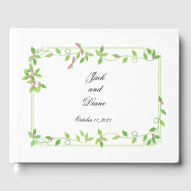 Pink Buds on Green Ivy Wedding Guest Book (Front)