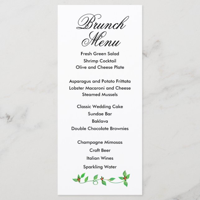 Pink Buds on Green Ivy Wedding Menu (Front)