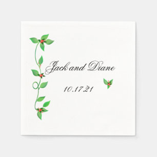 Pink Buds on Green Ivy Wedding Napkin