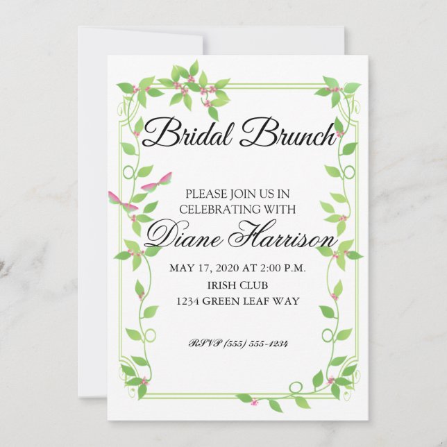 Pink Buds on Green Ivy Wedding Shower Invitation (Front)